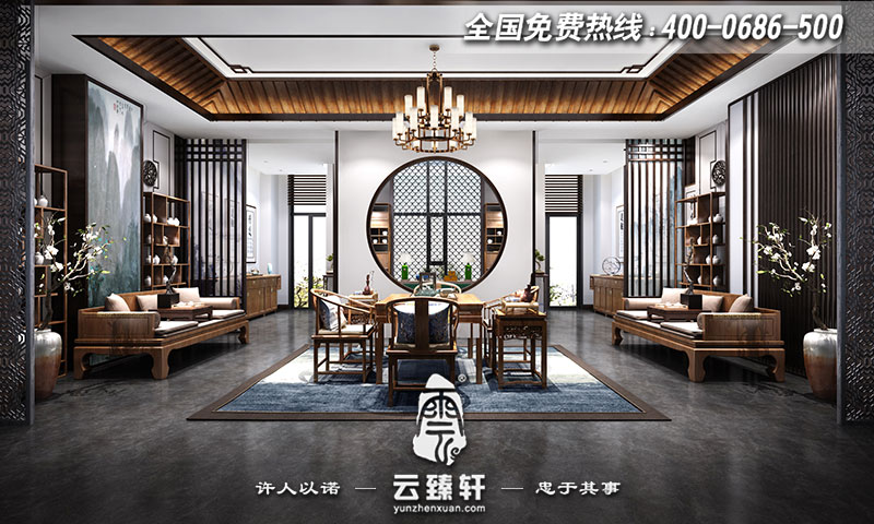 新中式茶空间会所正厅装修效果图