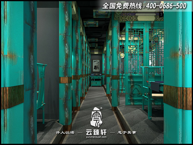 中式茶楼走廊设计装修图片