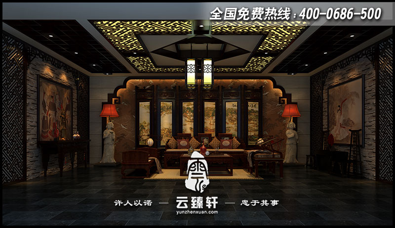 中式茶室空间效果图