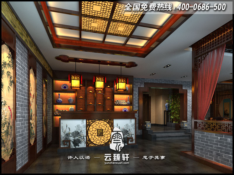 中式茶楼前台设计效果图